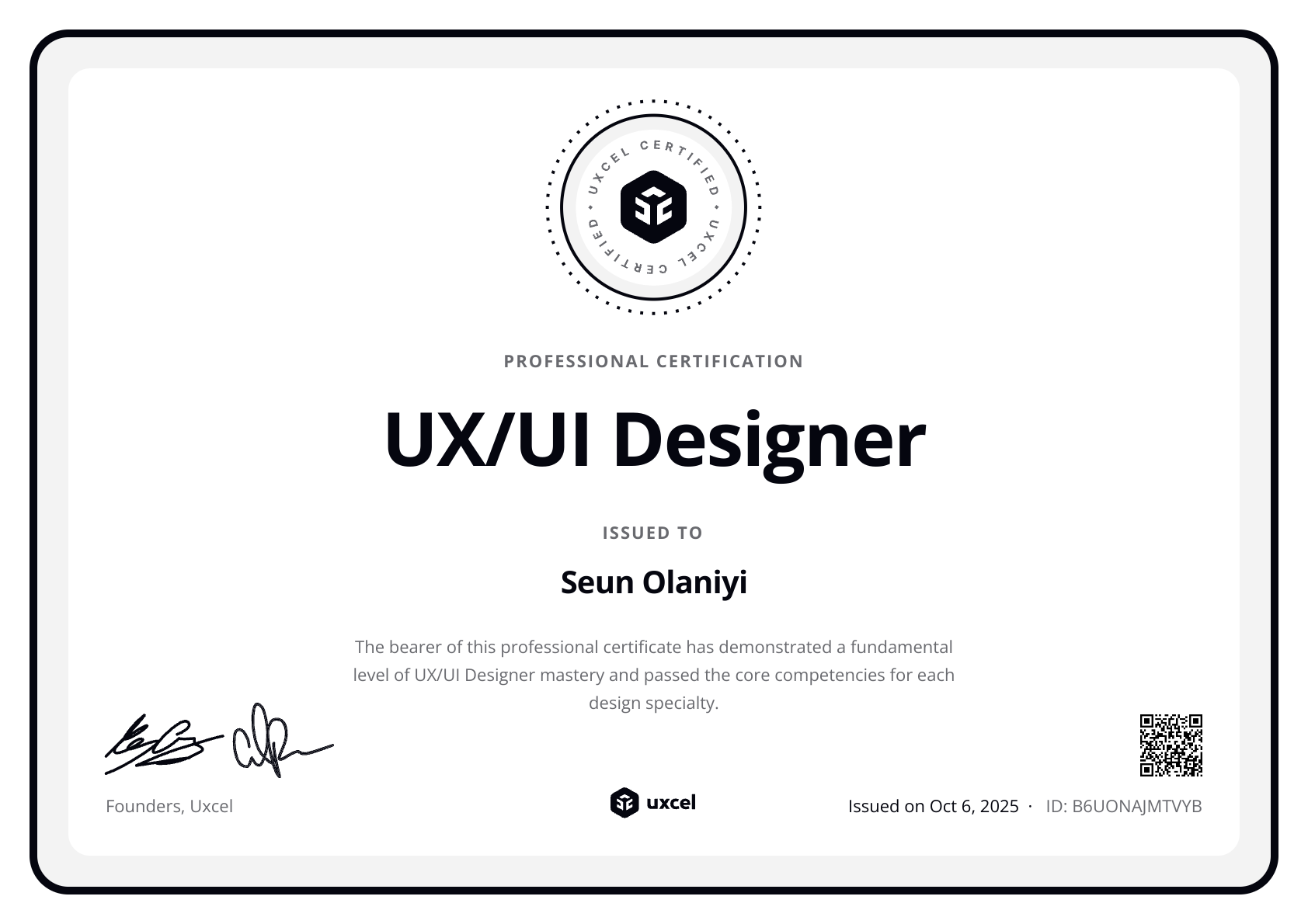 Seun Olaniyi's certificate